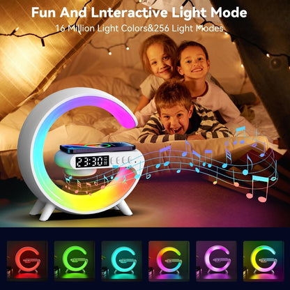 Smart Alarm Clock | 15W Wireless Charger & Bluetooth Speaker | Stylish Ambient Lamp for Relaxation