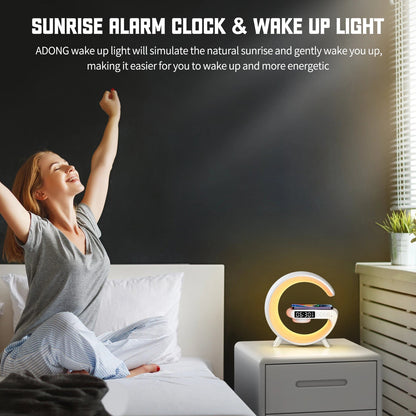 Smart Alarm Clock | 15W Wireless Charger & Bluetooth Speaker | Stylish Ambient Lamp for Relaxation
