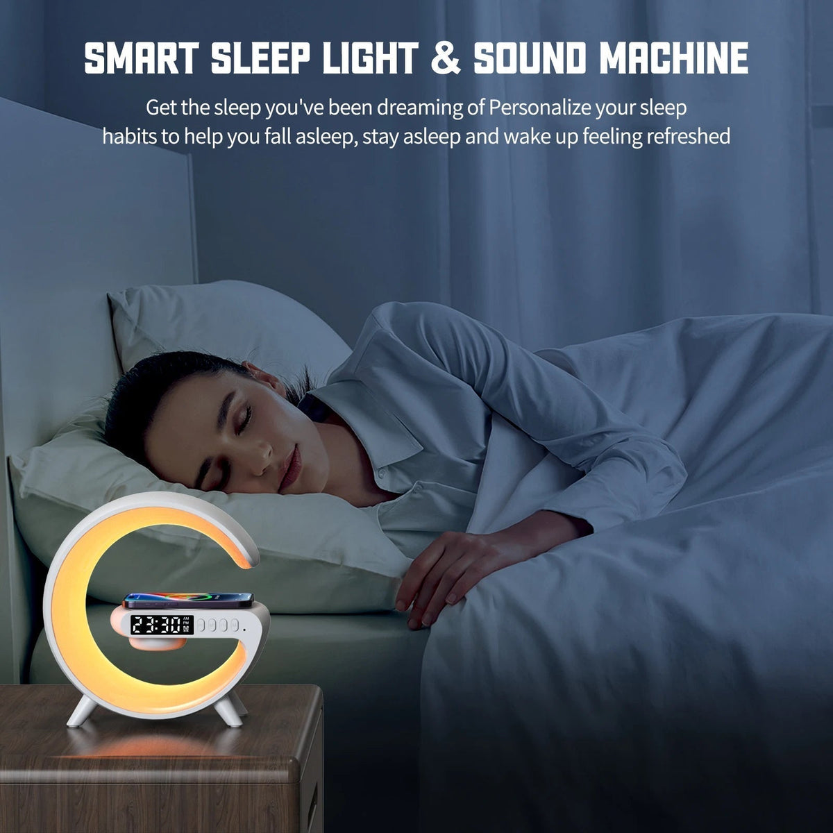 Smart Alarm Clock | 15W Wireless Charger & Bluetooth Speaker | Stylish Ambient Lamp for Relaxation
