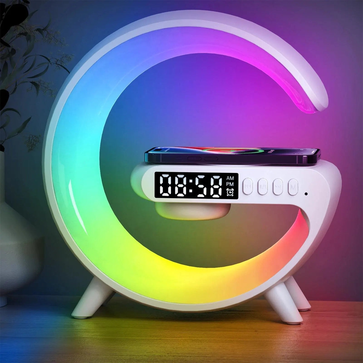 Smart Alarm Clock | 15W Wireless Charger & Bluetooth Speaker | Stylish Ambient Lamp for Relaxation