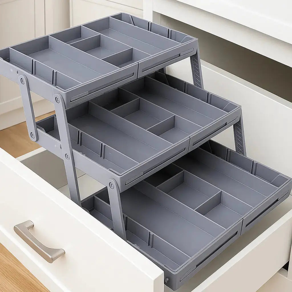 Smart Organizer | 3-Tier Drawer Organizer with Adjustable Dividers | Versatile Storage Solution for Kitchen and Office