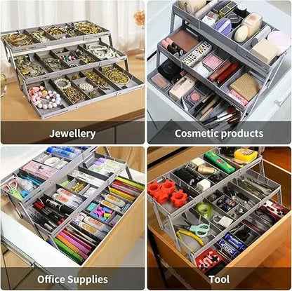Smart Organizer | 3-Tier Drawer Organizer with Adjustable Dividers | Versatile Storage Solution for Kitchen and Office