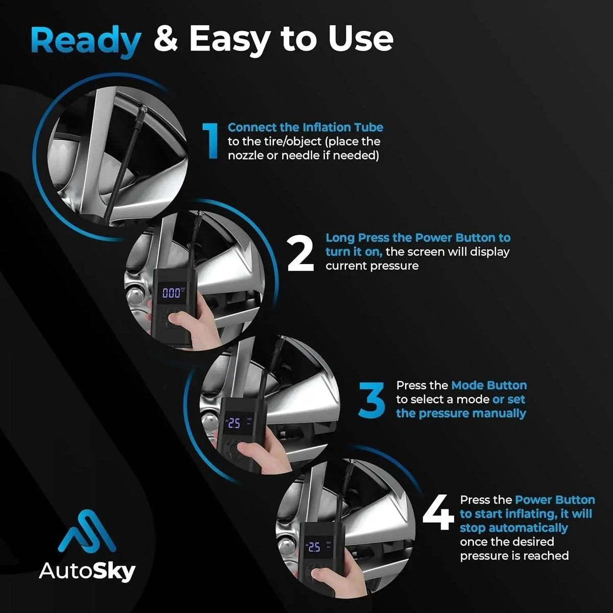 Smart Tire Pump | Portable Tire Inflator with LCD Display | Cordless Design for Efficient Tire Maintenance