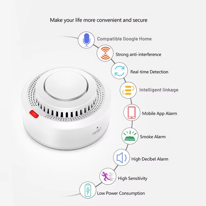 Smart WiFi Smoke Detector with 85dB Alarm | Compact Design for Home Safety