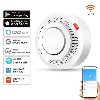 Smart WiFi Smoke Detector with 85dB Alarm | Compact Design for Home Safety