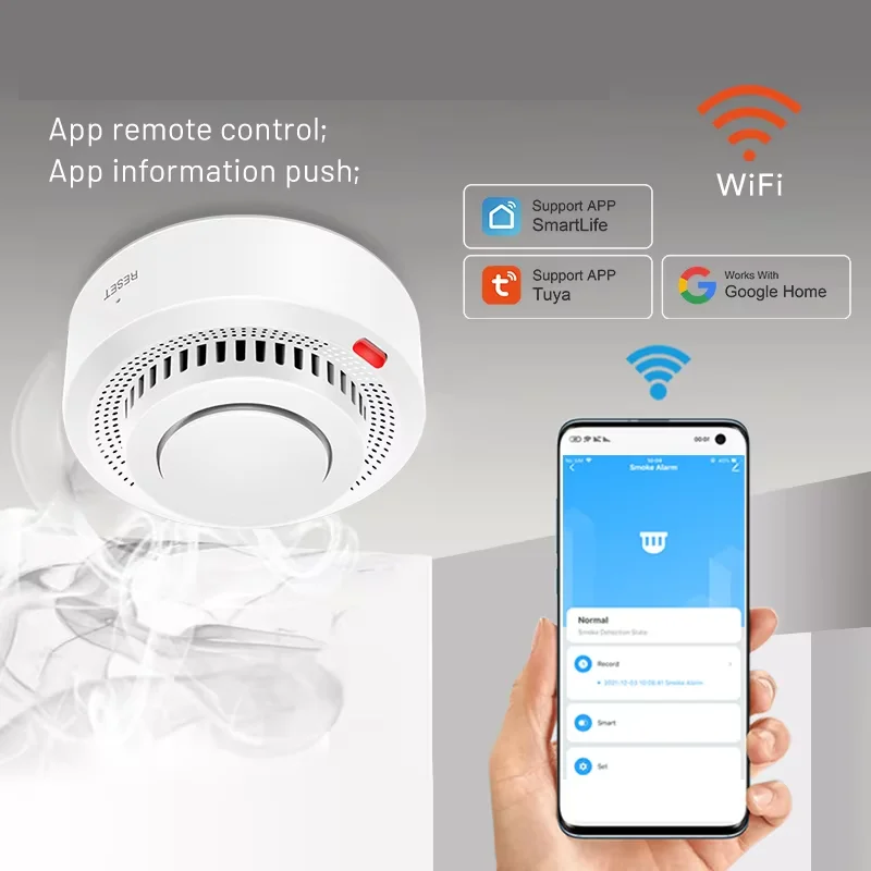 Smart WiFi Smoke Detector with 85dB Alarm | Compact Design for Home Safety