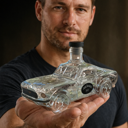 Vintage Car Whiskey Decanter – Classic Automobile Glass Bottle with Cork Stopper for Bourbon, Scotch & Spirits – Handcrafted Barware Gift