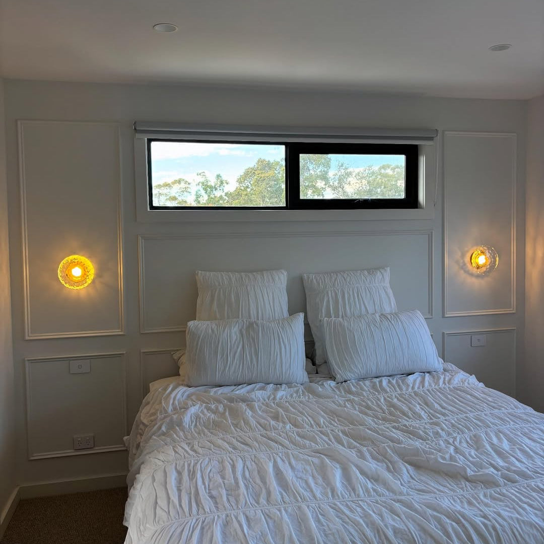 Modern Glass Sconce Light for Bedroom Hallway | Textured LED Wall Fixture Black or Gold Finish | Indoor Ambient Lighting