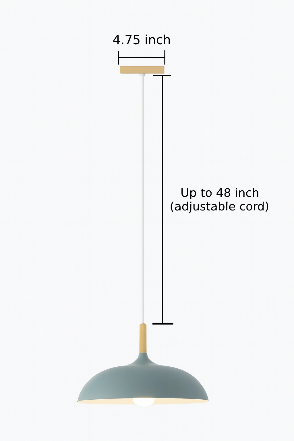 Wood & Metal Dome Shade Hanging Light 14 in Pastel Finish for Kitchen Island Dining Room Nursery Workspace E27 Socket Adjustable Height Cord