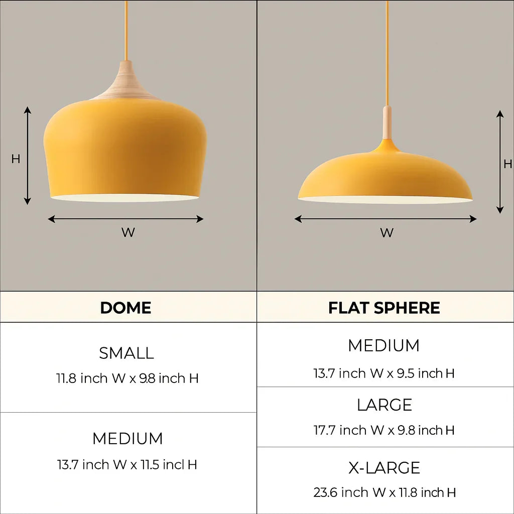 Wood & Metal Dome Shade Hanging Light 14 in Pastel Finish for Kitchen Island Dining Room Nursery Workspace E27 Socket Adjustable Height Cord