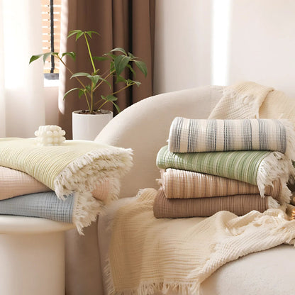 Cozy Collection | Soft Muslin Cotton Gauze Blanket with Fringed Edges | Lightweight Comfort for Year-Round Use