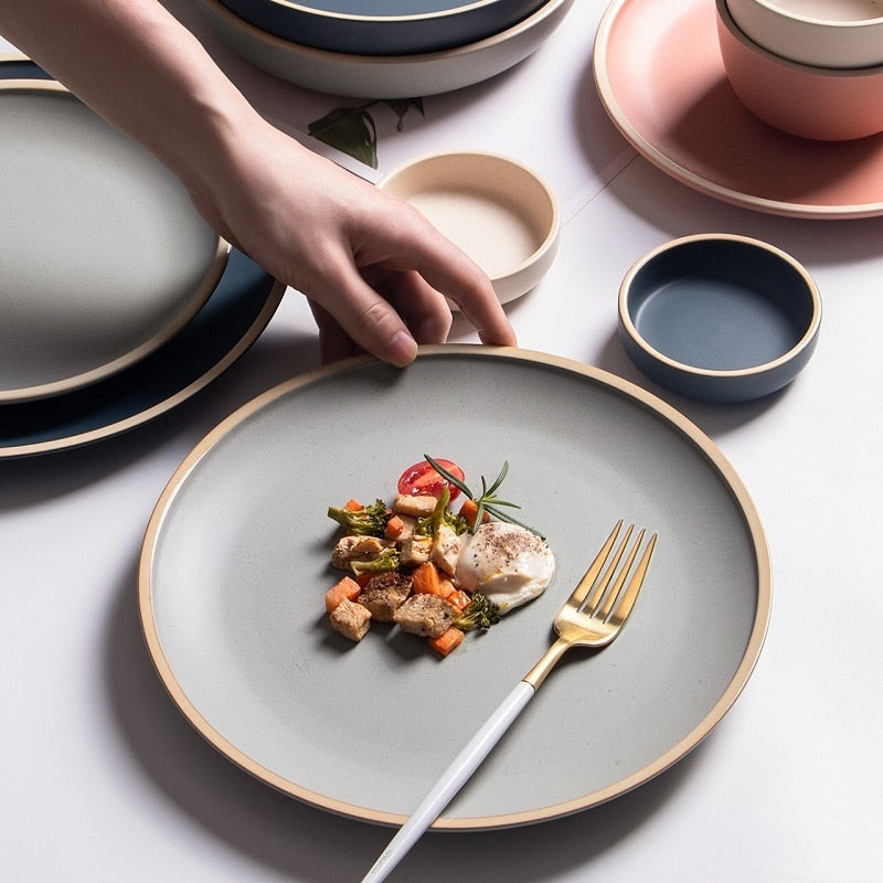 Soho Ceramic Dinner Plates in Pastel Tones with Sesame Dot Pattern – Elegant Stoneware for Everyday Dining