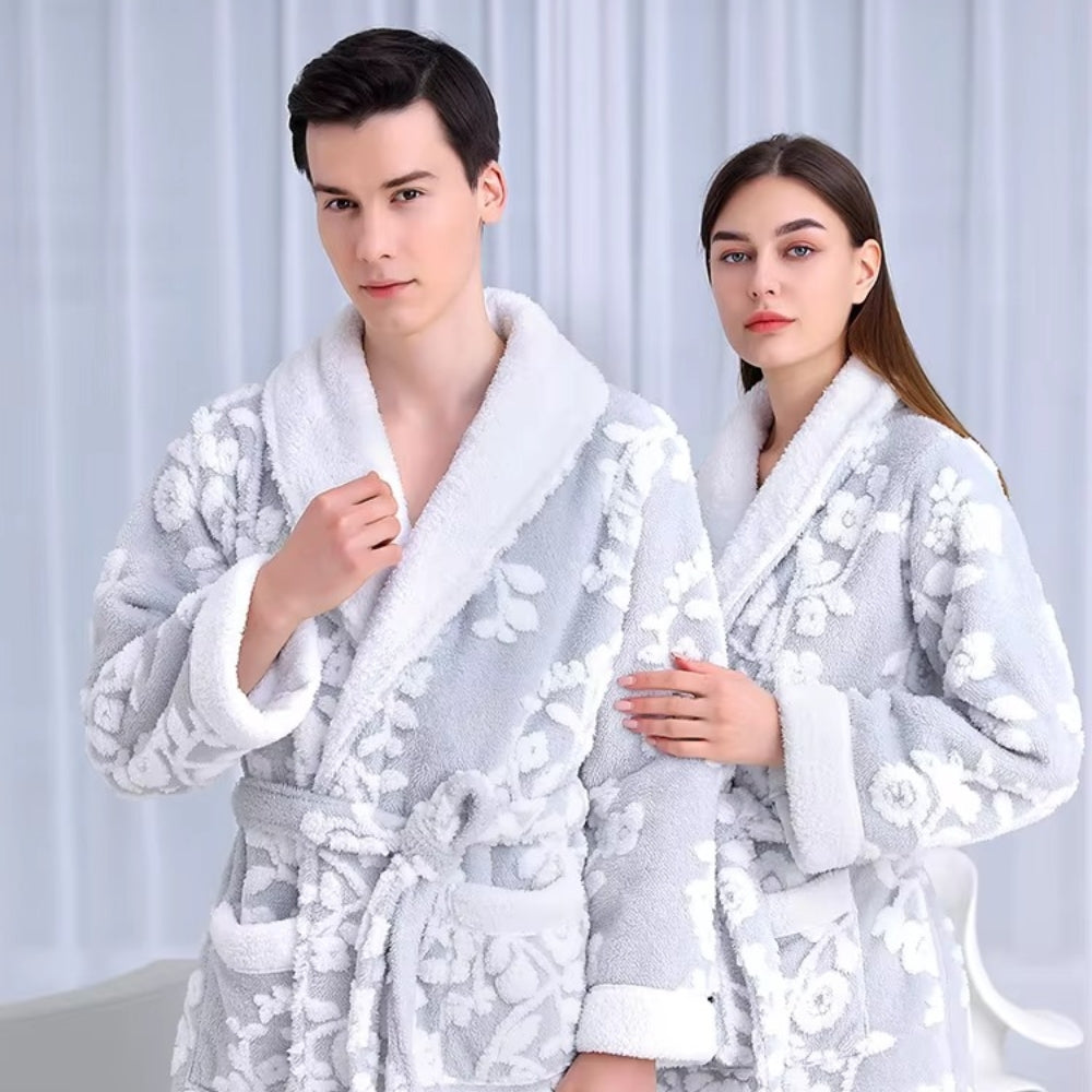 Solara Luxe Bathrobe - Plush Microfiber, Double-Layer Jacquard Design