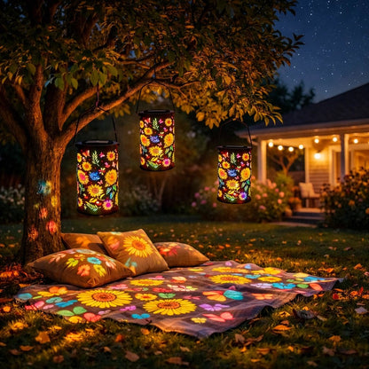 Solar Garden Lantern with Floral Pattern and Light Projection