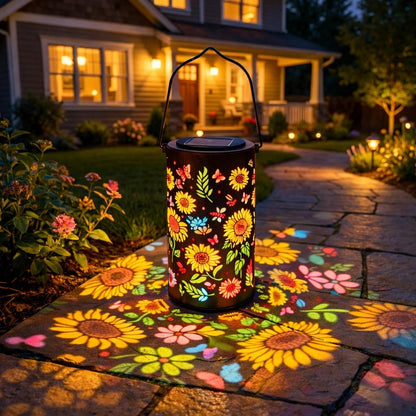 Solar Garden Lantern with Floral Pattern and Light Projection