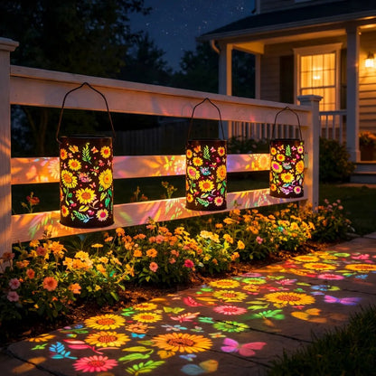 Solar Garden Lantern with Floral Pattern and Light Projection