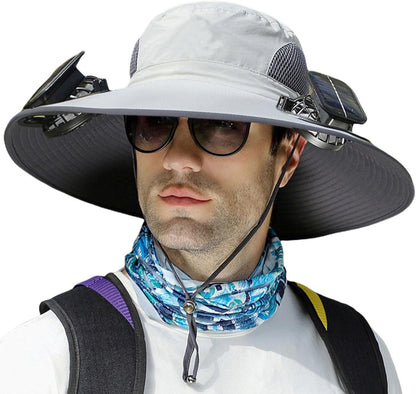 Sun Hat with Fan, Solar Powered Fan Hat, Wide Brim Hat with Cooling Fan for Outdoor Protection