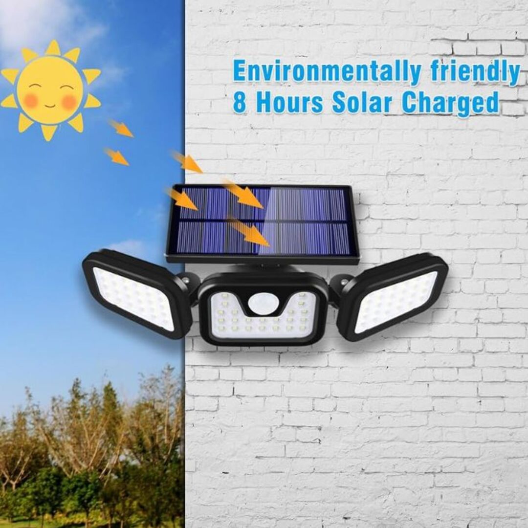 Solar Security Light | Triple-Head Outdoor Illumination with Motion Detection | Weather-Resistant Design for Enhanced Safety