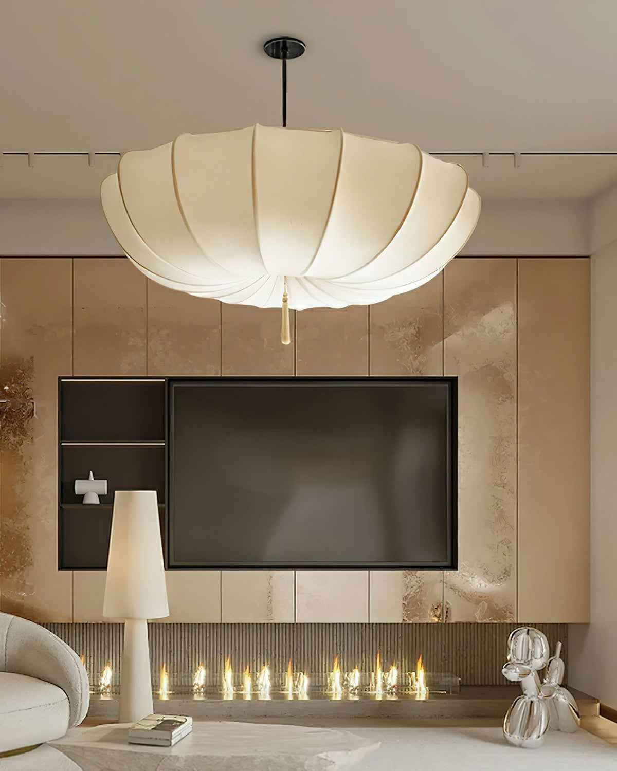 Fabric Ceiling Light Fixture White 16 in Diameter for Dining Room Kitchen Bedroom Adjustable Height Modern Hanging Lamp E26 Socket