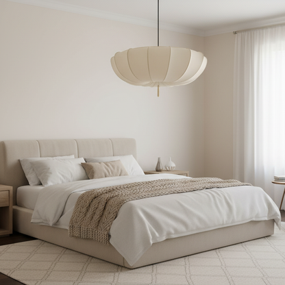 Fabric Ceiling Light Fixture White 16 in Diameter for Dining Room Kitchen Bedroom Adjustable Height Modern Hanging Lamp E26 Socket