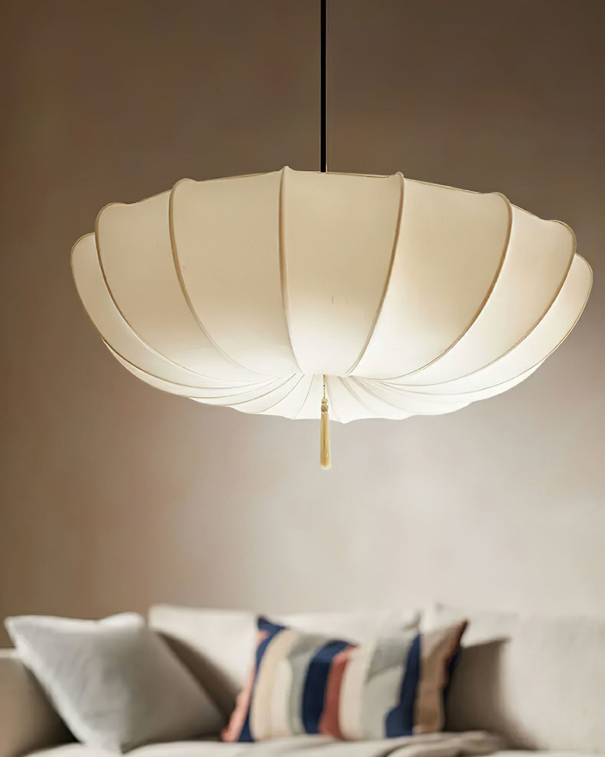 Fabric Ceiling Light Fixture White 16 in Diameter for Dining Room Kitchen Bedroom Adjustable Height Modern Hanging Lamp E26 Socket