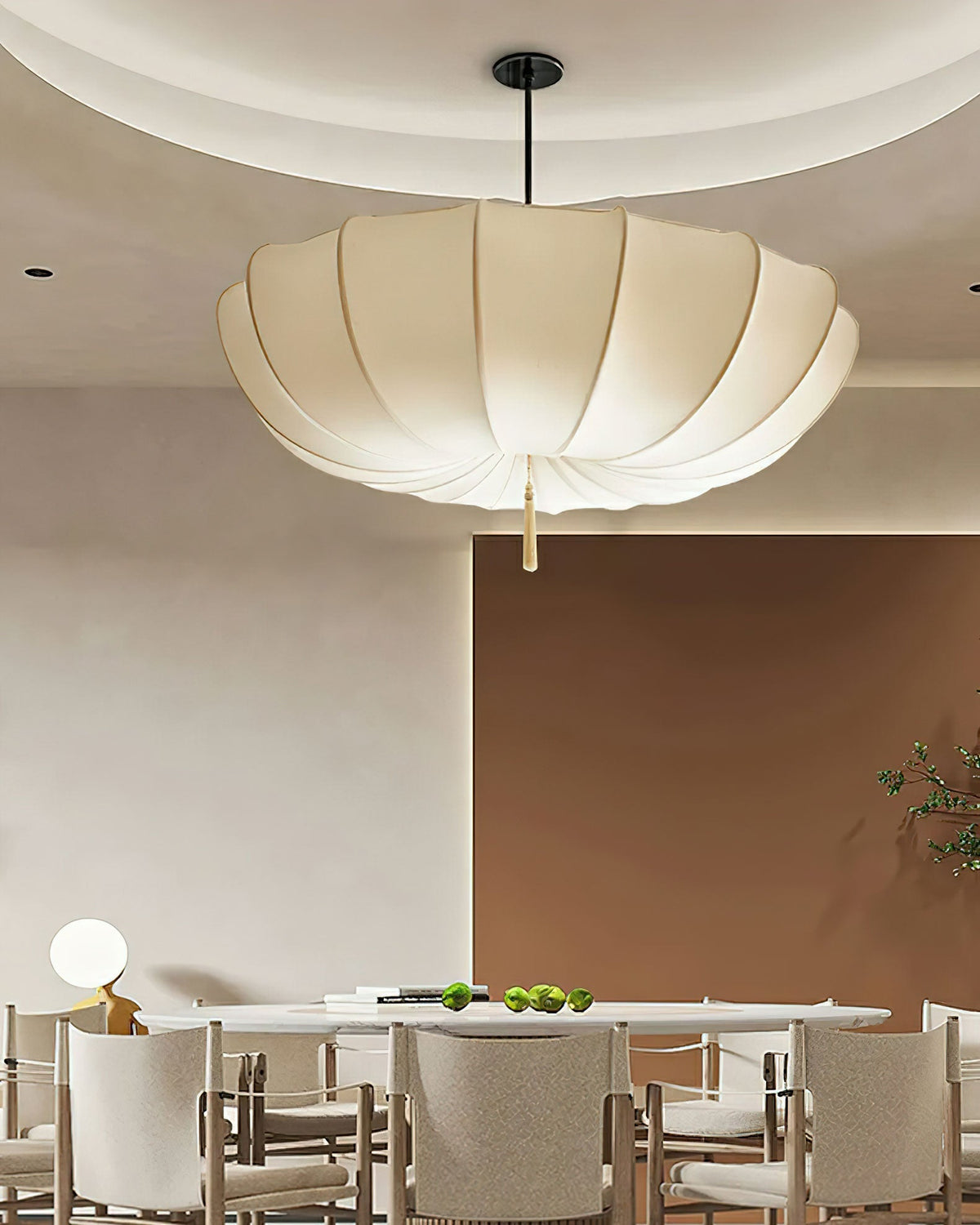 Fabric Ceiling Light Fixture White 16 in Diameter for Dining Room Kitchen Bedroom Adjustable Height Modern Hanging Lamp E26 Socket