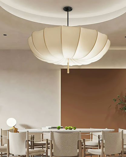Fabric Ceiling Light Fixture White 16 in Diameter for Dining Room Kitchen Bedroom Adjustable Height Modern Hanging Lamp E26 Socket