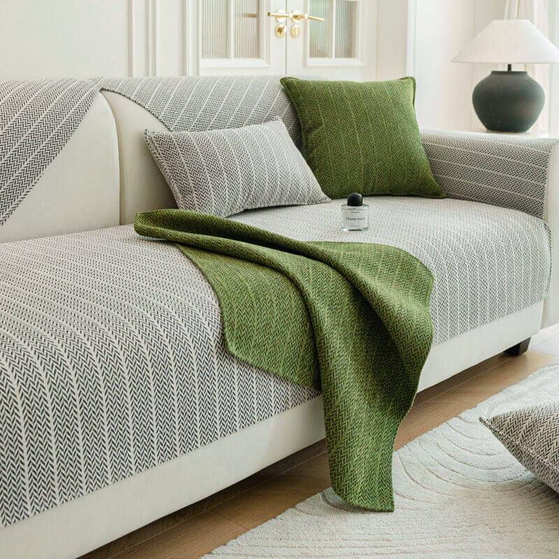 Textured Herringbone Furniture Throw for Sofa Chair Armrest Protection Plush Anti-Slip Sectional Cover for Living Room Bedroom Pet-Friendly