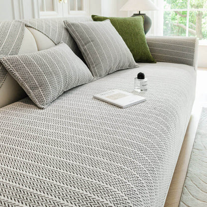 Textured Herringbone Furniture Throw for Sofa Chair Armrest Protection Plush Anti-Slip Sectional Cover for Living Room Bedroom Pet-Friendly
