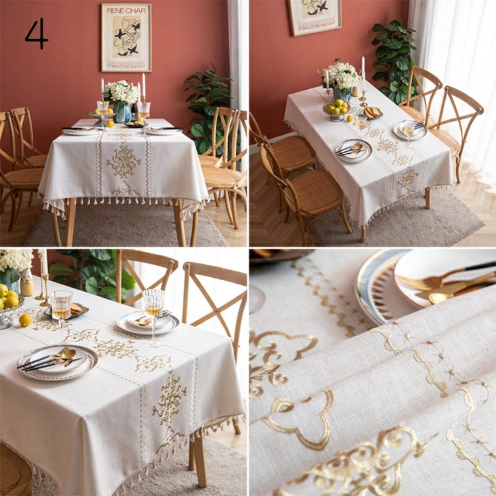 Sorella Embroidered Tablecloth - Microfiber-Linen Blend, Elegant Design
