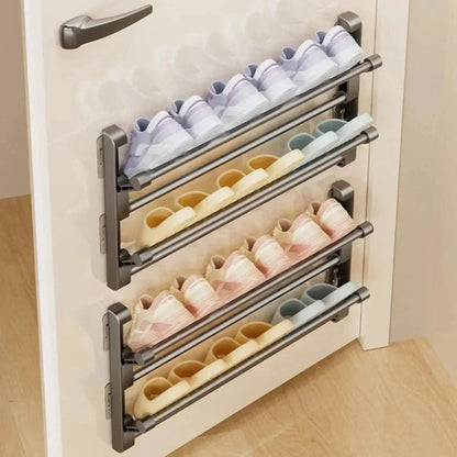 Wall-Mount Shoe Organizer with Drain Holes for Entryway Hallway Bathroom Storage Space Saver