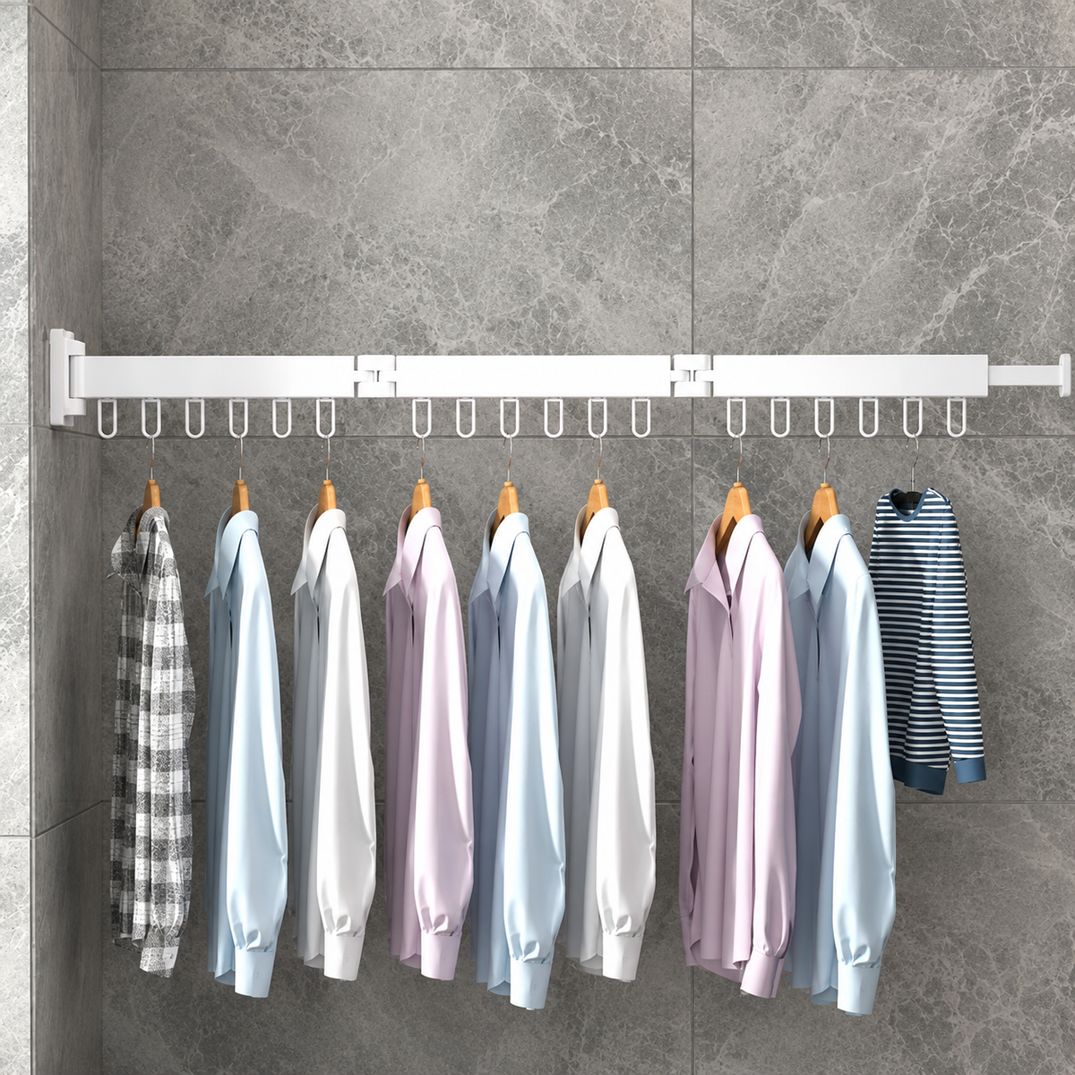 Wall Mounted Clothes Drying Rack, Retractable Foldable Drying Rack for Laundry, Space Saving Laundry Rack