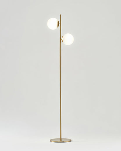 65-Inch Dual-Globe Standing Lamp White Frosted Glass Shades Metal Base Foot Switch 3000K Warm LED for Bedroom Reading Nook Corner Accent Sca