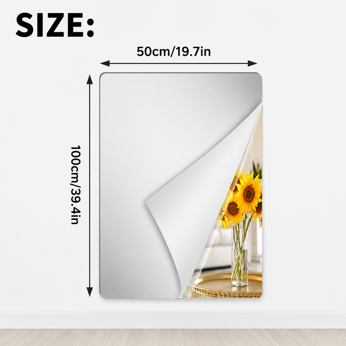 Shatter-Proof Mirror Film Self-Adhesive Reflective Sheet for Walls Doors Furniture Safety 20x39 inches Trim-to-Fit PET Plastic Home Decor Ki