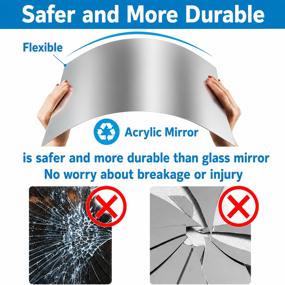 Shatterproof Mirror Film Sheet | Self-Adhesive Reflective Surface | Trim-to-Fit Wall Decal | Crystal Clear Finish for Walls, Doors &