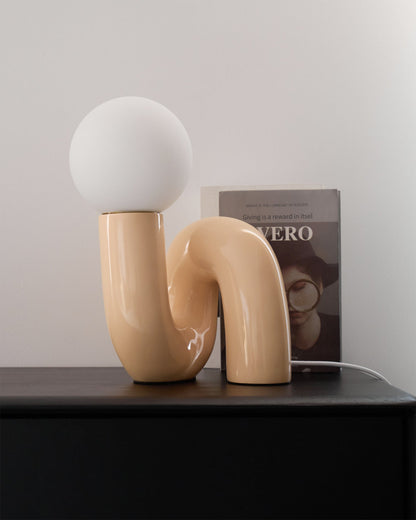 Twisted Glass Accent Lamp for Desk & Nightstand — 10 in Sculptural Design in Pink, Blue, White & Red — LED Glow for Bedroom, Living Room & O