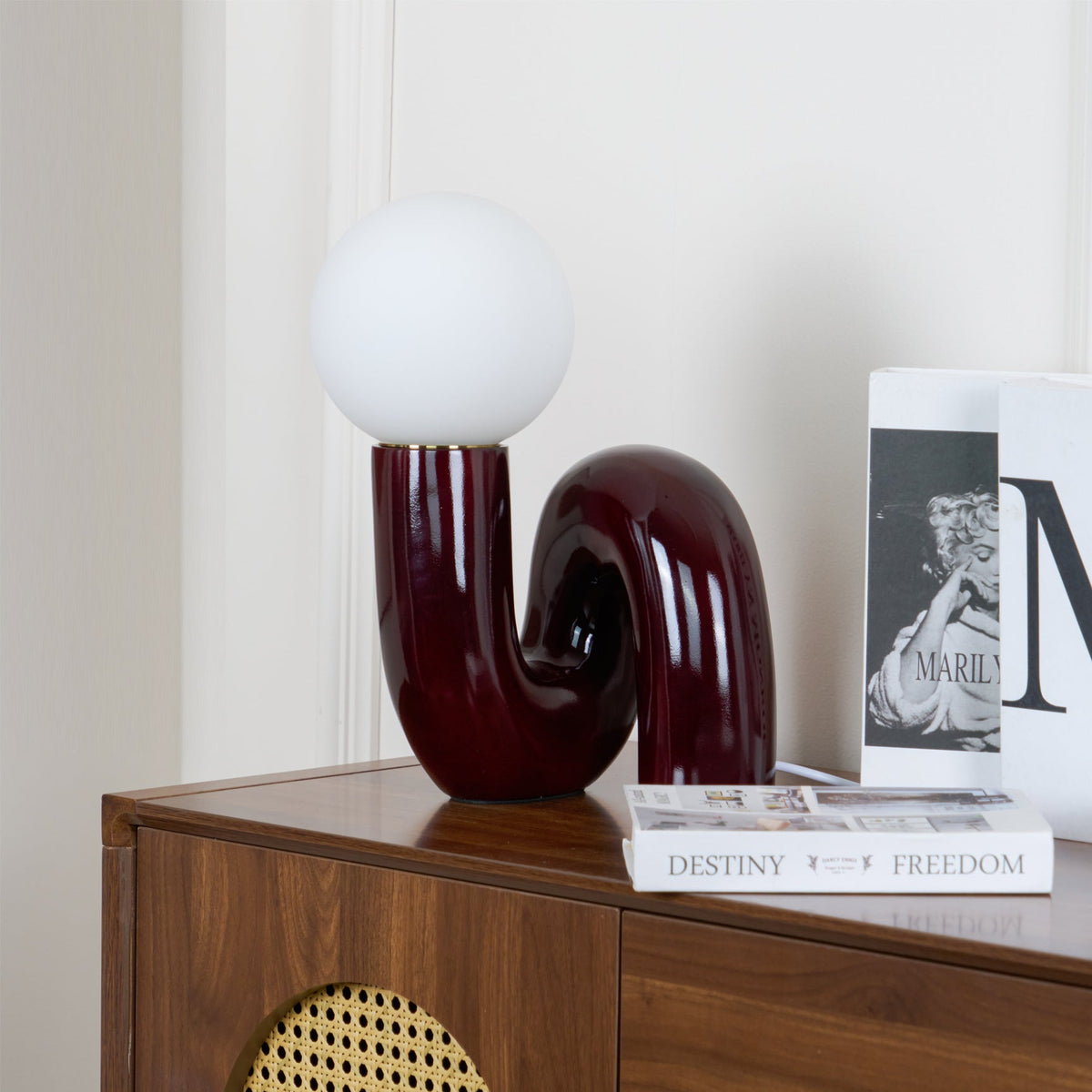 Twisted Glass Accent Lamp for Desk & Nightstand — 10 in Sculptural Design in Pink, Blue, White & Red — LED Glow for Bedroom, Living Room & O