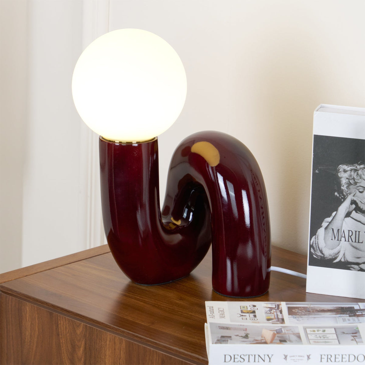 Twisted Glass Accent Lamp for Desk & Nightstand — 10 in Sculptural Design in Pink, Blue, White & Red — LED Glow for Bedroom, Living Room & O