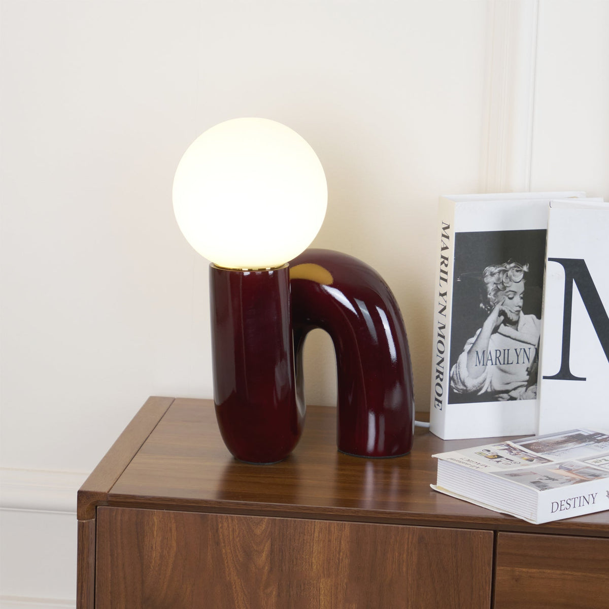 Twisted Glass Accent Lamp for Desk & Nightstand — 10 in Sculptural Design in Pink, Blue, White & Red — LED Glow for Bedroom, Living Room & O