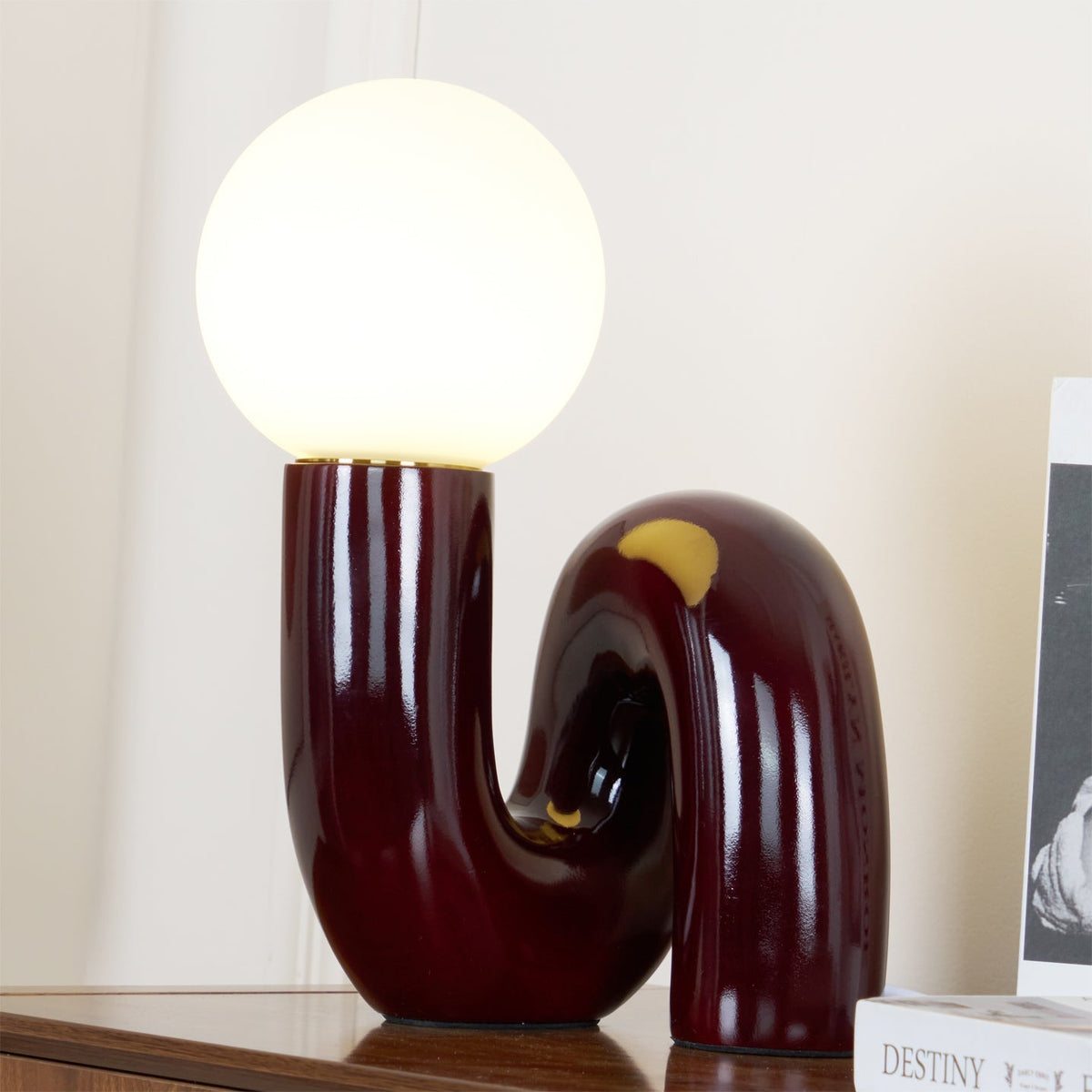 Twisted Glass Accent Lamp for Desk & Nightstand — 10 in Sculptural Design in Pink, Blue, White & Red — LED Glow for Bedroom, Living Room & O