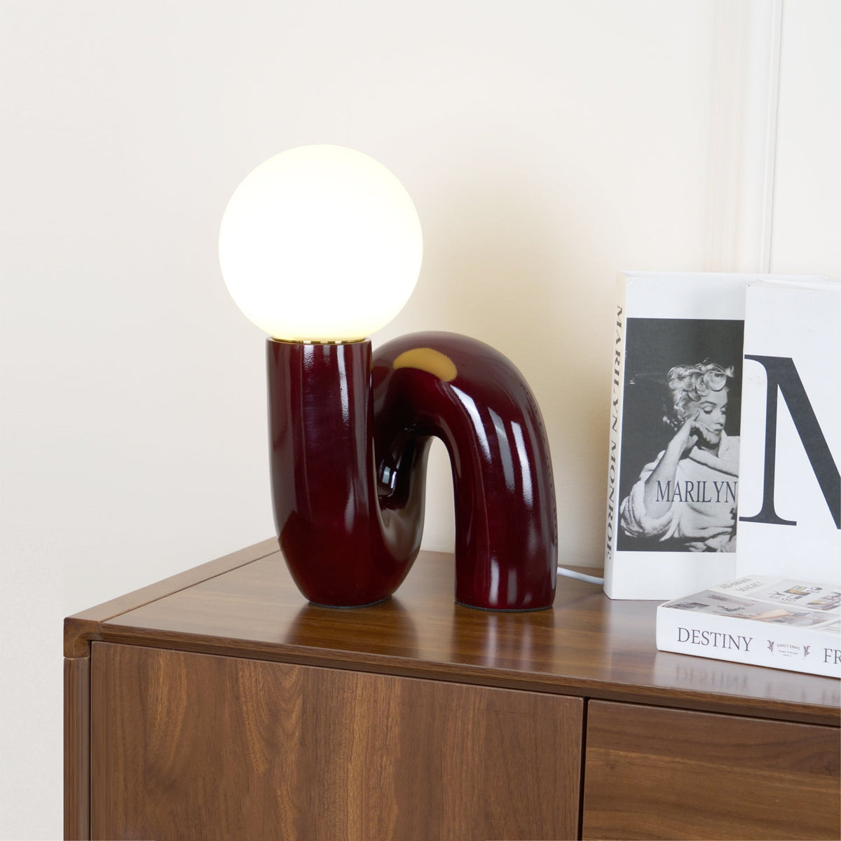 Twisted Glass Accent Lamp for Desk & Nightstand — 10 in Sculptural Design in Pink, Blue, White & Red — LED Glow for Bedroom, Living Room & O