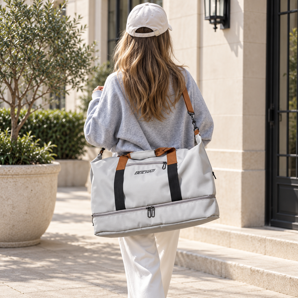Weekend Duffel Bag with Shoe Compartment & Wet-Dry Separation for Gym Travel