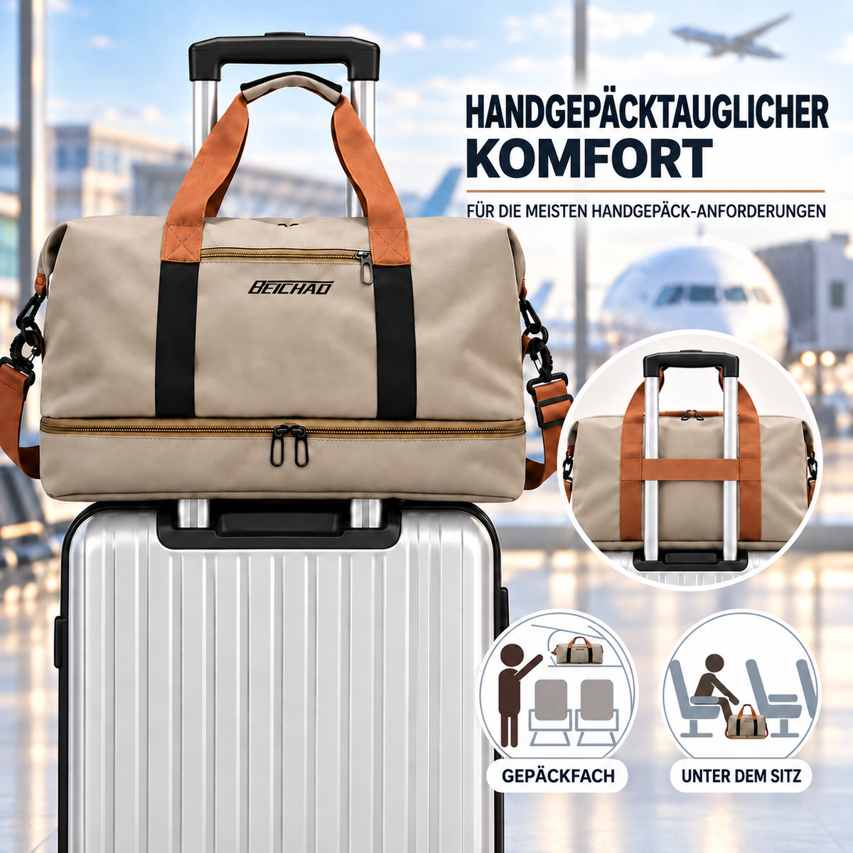 Weekend Duffel Bag with Shoe Compartment & Wet-Dry Separation for Gym Travel