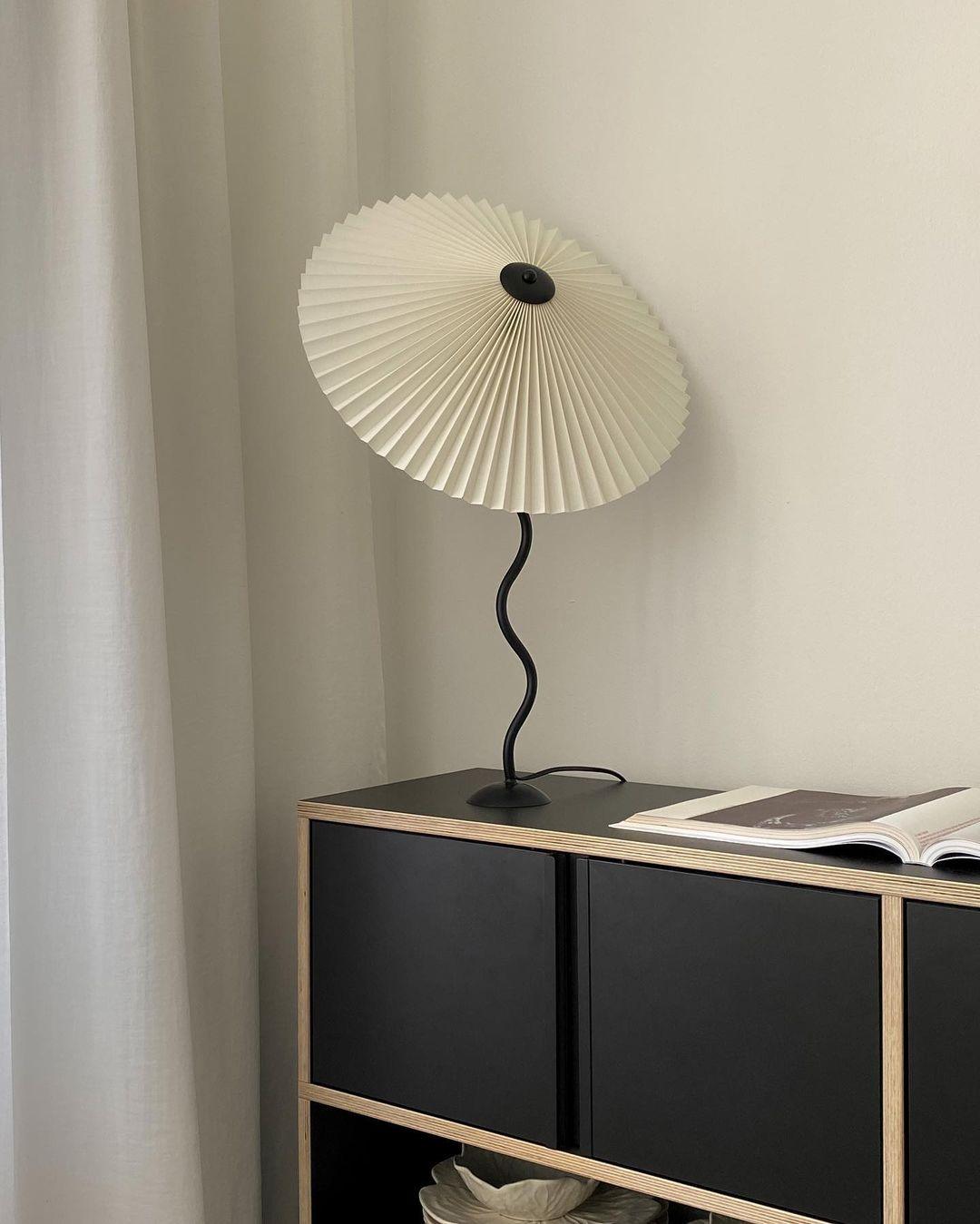 Sculptural Desk Lamp with Gathered Shade & Arc Base 17-inch Beige White Green Black Nightstand Light for Bedroom Living Room Accent