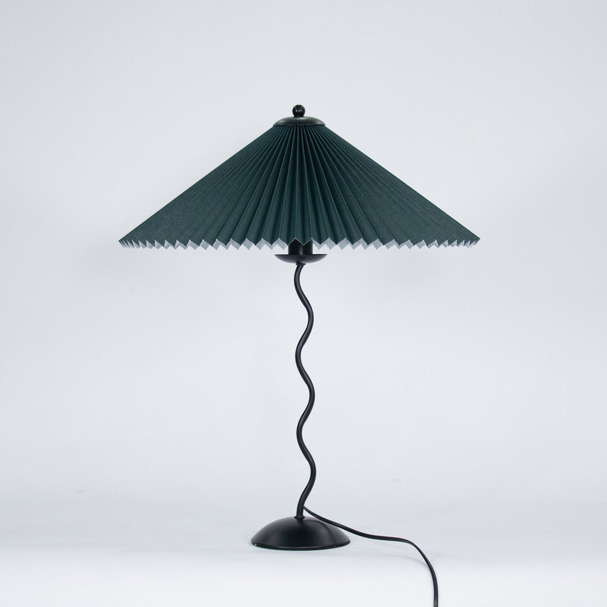 Sculptural Desk Lamp with Gathered Shade & Arc Base 17-inch Beige White Green Black Nightstand Light for Bedroom Living Room Accent