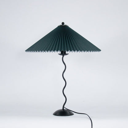 Sculptural Desk Lamp with Gathered Shade & Arc Base 17-inch Beige White Green Black Nightstand Light for Bedroom Living Room Accent