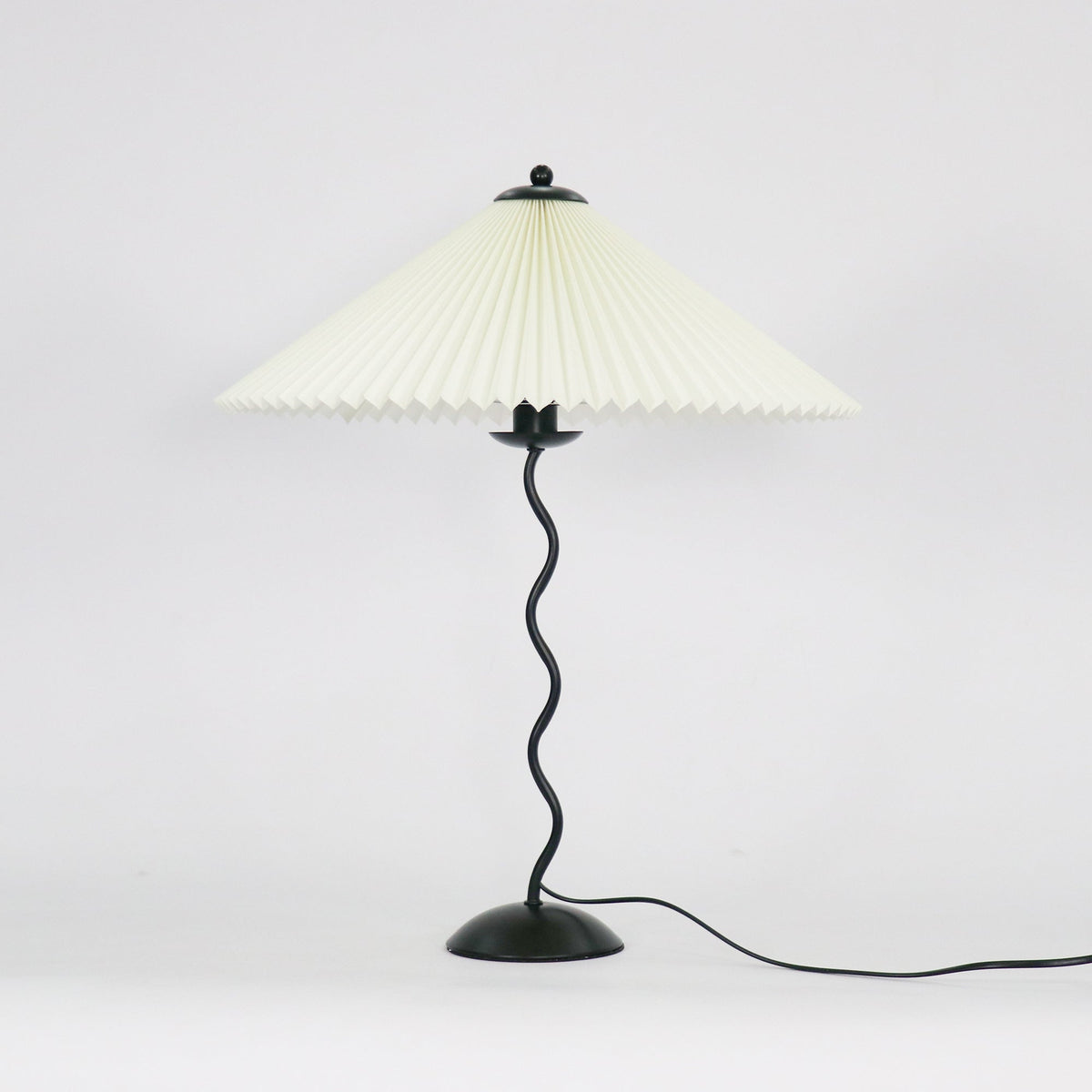 Sculptural Desk Lamp with Gathered Shade & Arc Base 17-inch Beige White Green Black Nightstand Light for Bedroom Living Room Accent