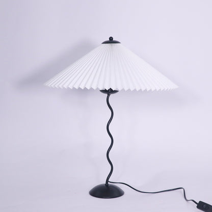 Sculptural Desk Lamp with Gathered Shade & Arc Base 17-inch Beige White Green Black Nightstand Light for Bedroom Living Room Accent