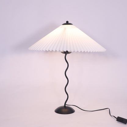 Sculptural Desk Lamp with Gathered Shade & Arc Base 17-inch Beige White Green Black Nightstand Light for Bedroom Living Room Accent