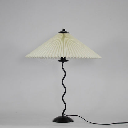 Sculptural Desk Lamp with Gathered Shade & Arc Base 17-inch Beige White Green Black Nightstand Light for Bedroom Living Room Accent
